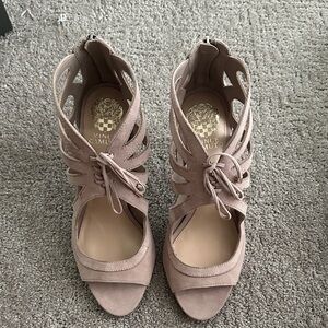 Vince Camuto Dusty Pink Suede Lace-Up Cutout Heels